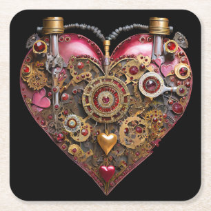 Dessous-de-verre Carré En Papier Cœur de Streampunk Rubis Saint-Valentin