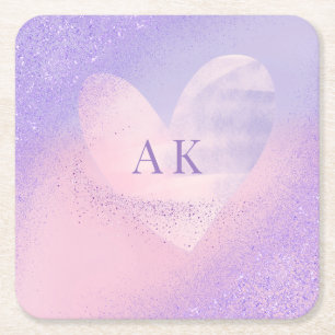 Dessous-de-verre Carré En Papier Cœur dégradé violet rose Monogramme 