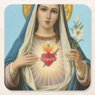 Dessous-de-verre Carré En Papier Cœur immaculé de Marie image religieuse de Notre-D