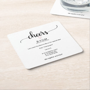 Dessous-de-verre Carré En Papier Coeur rose Noir Calligraphie Baby shower Mocktail