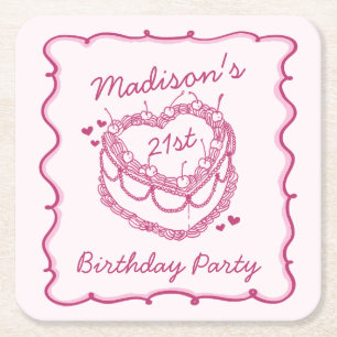 Dessous-de-verre Carré En Papier Coeur rose rétro Coquette gâteau cerise Anniversai