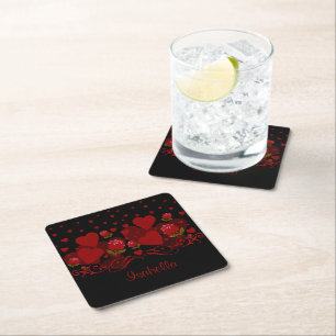 Dessous-de-verre Carré En Papier Coeur rouge, roses rouges pour la Saint Valentin C