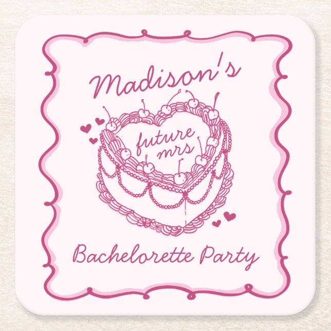 Dessous-de-verre Carré En Papier Cœur Rougi Rétro Rose Gâteau Cerise Coquette Enter (Devant)