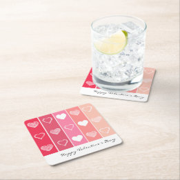 Dessous-de-verre Carré En Papier Coeurs blancs modernes rayures rouges et roses Val