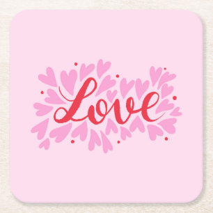 Dessous-de-verre Carré En Papier Coeurs d'amour - rose et rouge