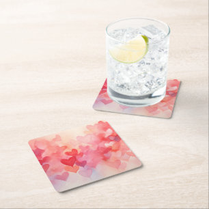 Dessous-de-verre Carré En Papier Coeurs d'aquarelle moderne Motif Rouge orange