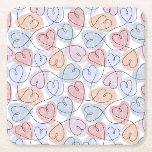 Dessous-de-verre Carré En Papier Cœurs doux : Ligne continue pour la Saint-Valentin