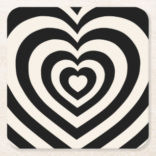 Dessous-de-verre Carré En Papier Coeurs Noirs Et Crèmes Blancs