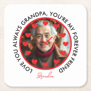 Dessous-de-verre Carré En Papier Coeurs rouges mignons Horloge Amour Grands-parents