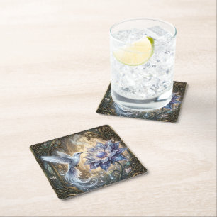 Dessous-de-verre Carré En Papier Colibri enchanté & Fleur de Lune.