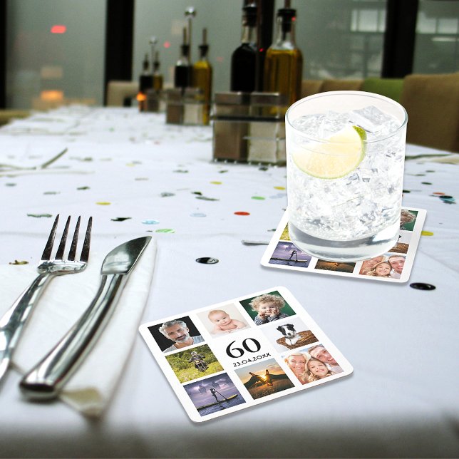 Dessous-de-verre Carré En Papier collage photo fête 60 ans homme (Créateur téléchargé)