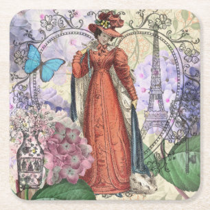 Dessous-de-verre Carré En Papier Collage romantique de la Tour Eiffel de Paris vint