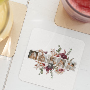 Dessous-de-verre Carré En Papier Collage tendance Famille Photo Fleurs colorées Cad