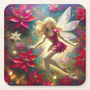 Dessous-de-verre Carré En Papier Collection de Fées de Noël - Cheveux Blond Doré Cl