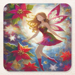 Dessous-de-verre Carré En Papier Collection de fées de Noël - Cheveux de gingembre