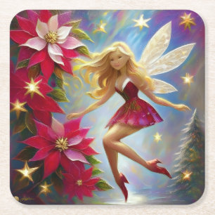 Dessous-de-verre Carré En Papier Collection Fée de Noël - Cheveux Blond Miel