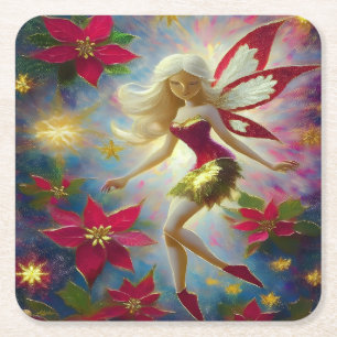 Dessous-de-verre Carré En Papier Collection Fée de Noël - Cheveux Blond Platine