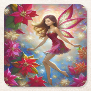 Dessous-de-verre Carré En Papier Collection Fée de Noël - Cheveux Brun Rougeâtre