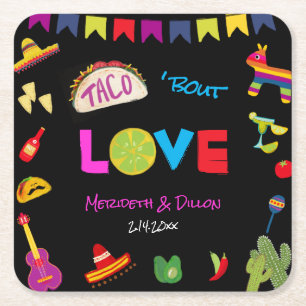 Dessous-de-verre Carré En Papier Coloré Taco Bout Love Mexicaine Fiesta Mariage