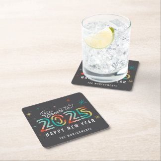 Dessous-de-verre Carré En Papier Colorful Cheers to 2024 Starbursts Happy New Year