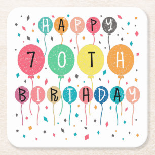 Dessous-de-verre Carré En Papier Colorful Happy 70e anniversaire