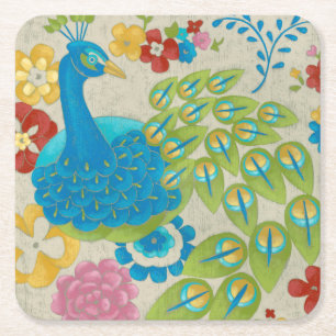 Dessous-de-verre Carré En Papier Colorful Peacock et Fleurs