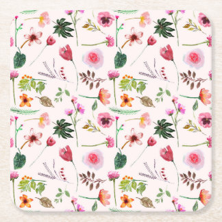 Dessous-de-verre Carré En Papier Colorful spring flowers watercolor pattern