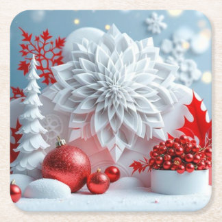 Dessous-de-verre Carré En Papier Composition Fleur d'Hiver