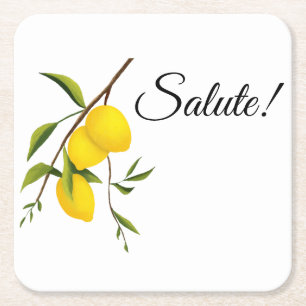 Dessous-de-verre Carré En Papier Conception de branche de citron avec Salute!