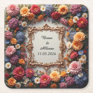Dessous-de-verre Carré En Papier Conception de cadre floral élégant de mariage