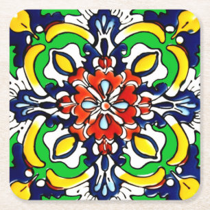 Dessous-de-verre Carré En Papier Conception de carreau de terre cuite Talavera mexi