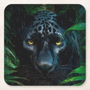 Dessous-de-verre Carré En Papier Conception de faune de jungle de panthère noire my