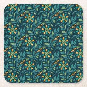 Dessous-de-verre Carré En Papier Conception de motif floral élégant jaune et sarcel
