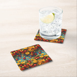 Dessous-de-verre Carré En Papier Conception de motif floral jaune et rouge vibrant