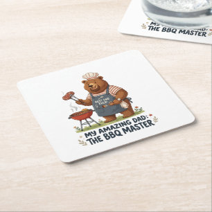 Dessous-de-verre Carré En Papier Conception de papa ours maître du BBQ