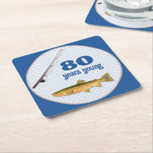 Dessous-de-verre Carré En Papier Conception de pêche à la truite Navy Blue pour adu