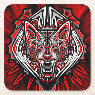 Dessous-de-verre Carré En Papier Conception de totem tribal Haida de loup
