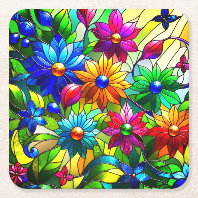 Dessous-de-verre Carré En Papier Conception des fleurs (Devant)