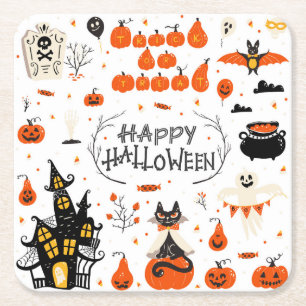 Dessous-de-verre Carré En Papier Conception d'un jeu Vintage d'éléments Halloween