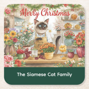 Dessous-de-verre Carré En Papier Conception fleur de Noël de chat par fleuriste Pap