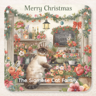 Dessous-de-verre Carré En Papier Conception fleur de Noël de chat par fleuriste Pap