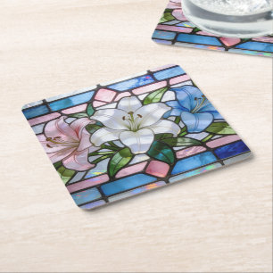 Dessous-de-verre Carré En Papier Conception florale de lys en verre coloré élégant 