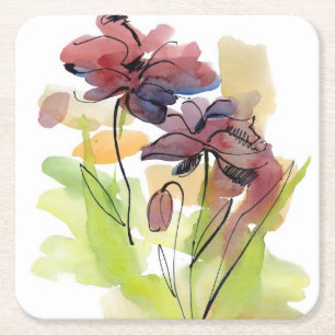 Dessous-de-verre Carré En Papier Conception florale d'été avec le résumé peint 