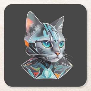 Dessous-de-verre Carré En Papier Conception géométrique futuriste des chats