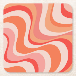 Dessous-de-verre Carré En Papier Conception moderne et colorée des vagues rétro