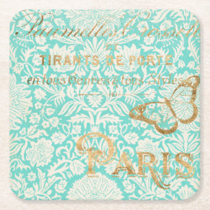 Dessous-de-verre Carré En Papier Conception vintage d'or de Paris avec le papillon