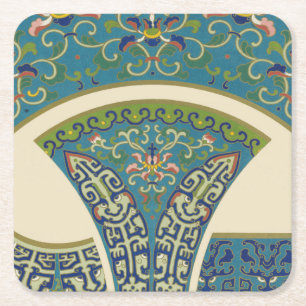 Dessous-de-verre Carré En Papier Conceptions bleues d'Oriental avec les visages de