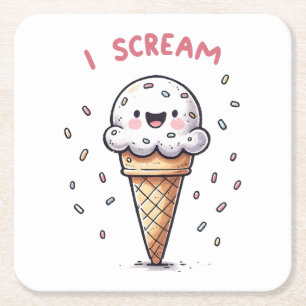 Dessous-de-verre Carré En Papier Cône de glace I Scream avec paillettes