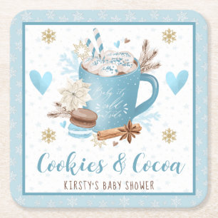 Dessous-de-verre Carré En Papier Cookies bleus et bébé shower au cacao