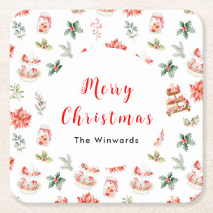 Dessous-de-verre Carré En Papier Cookies de Noël et feuillage rouge
